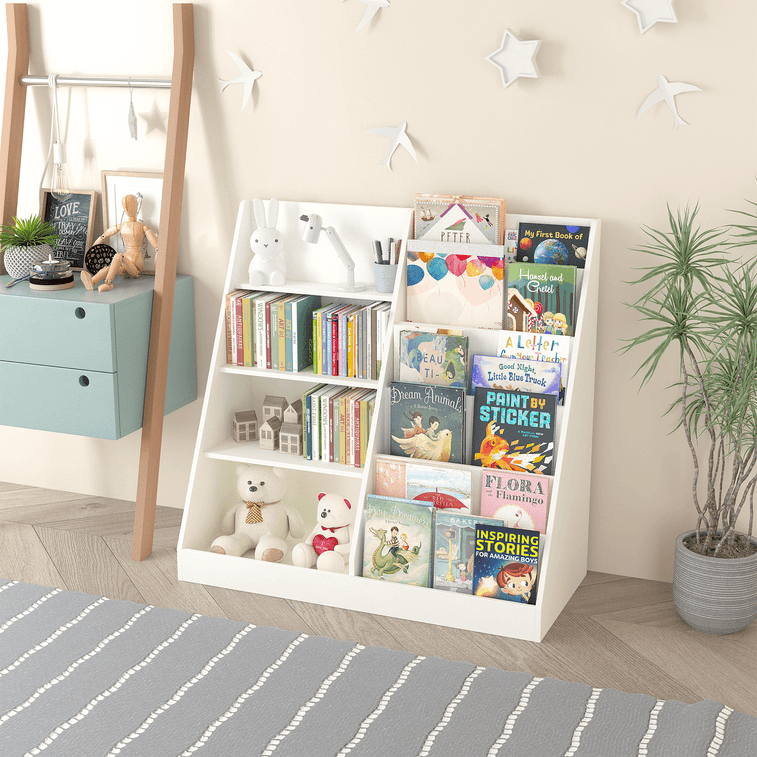 Toddler Bookshelf White 34.65x15.75x33.47in【Book Display+Toy Storage·Safe Rounded Corners·Eco MDF】Kids Room Playroom Organizer, Bookcase 【Families·Preschools】Anti-Tip Multi-Tier Book & Toy Shelf 3