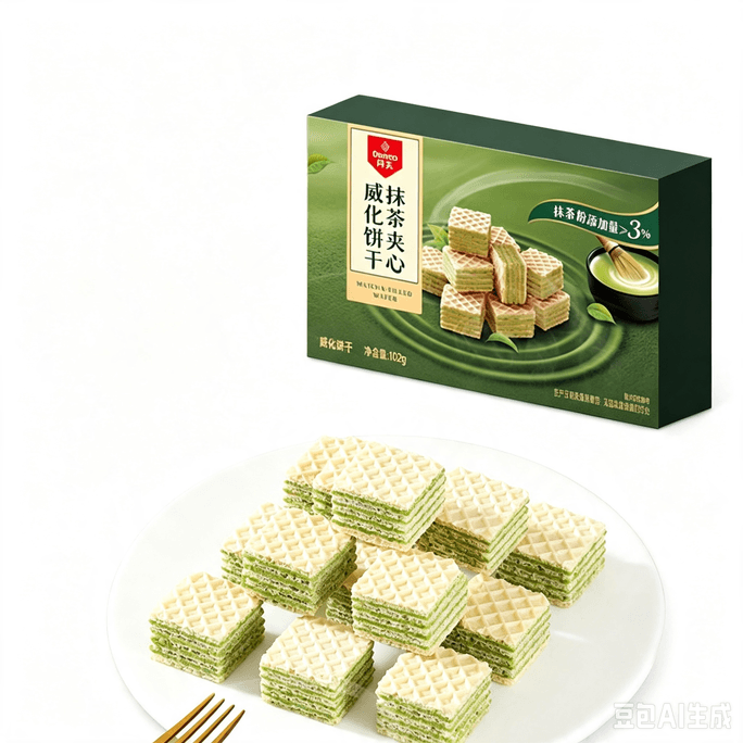 【中国直送】Danfu 濃厚抹茶サンドウェハース 102g*1箱 サクサク食感 和風スナック お菓子 アフタヌーンティー 箱入り オフィスでの休憩やドラマ鑑賞、パーティー、カジュアルなおやつに