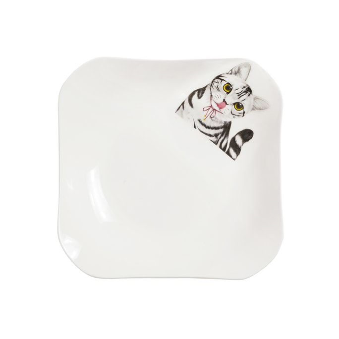 Petorama陶瓷宠物肖像印花方形餐盘-美国短毛猫