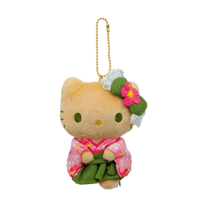 【일본 직배송】 산리오 일본 Hello Kitty 밀색 마차 기모노 시리즈 봉제 인형 키홀더 참 1개