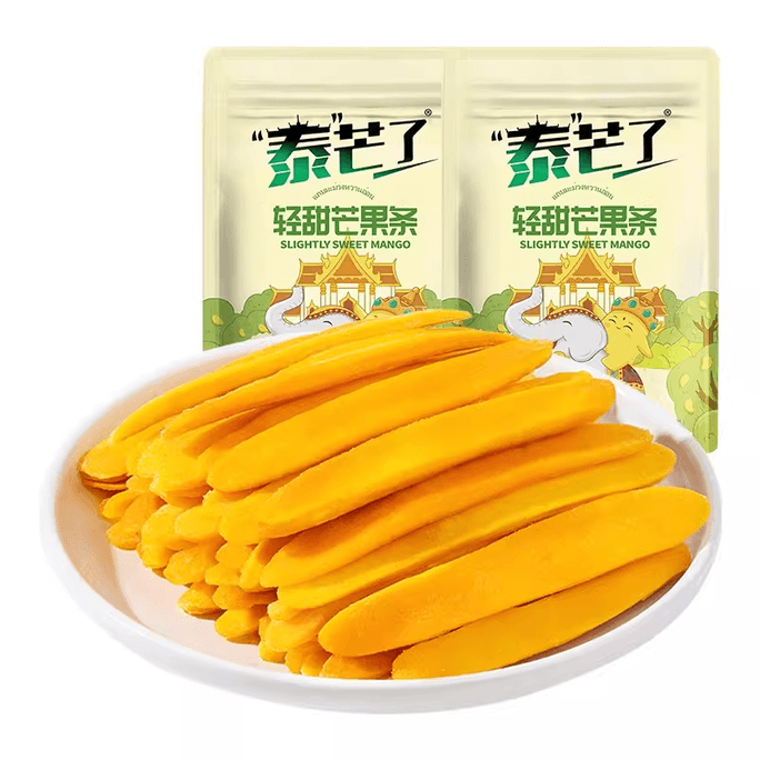 Tai Mang Sweet Dried Mango Strips, Lightly Sweet Mango Snack, Thick-Cut Dried Fruit 70g*2 Bags