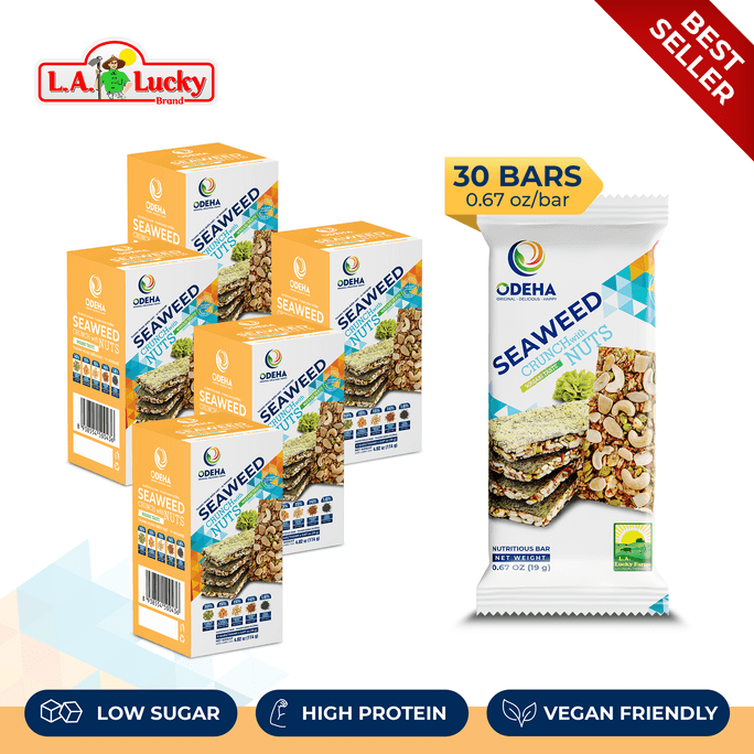 ベトナム L.A. ラッキー ODEHA 海藻クリスプ＆ナッツ - わさび風味 - 5パック（6ストリップ×5）
