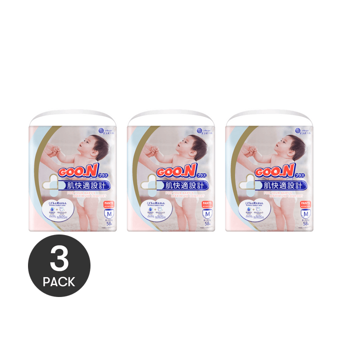 PLUS Baby Pull Up Pants Diapers M Size, 6-12kg, 58pcs