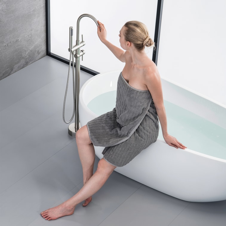Double Handle Freestanding Tub Filler with Handshower 6