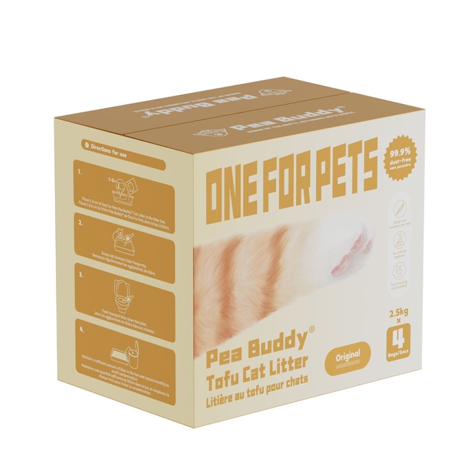 [북미 직배송] One for Pets Pea Buddy 천연 완두콩 두부 고양이 모래, 오리지널 향, 인공 향료 무첨가, 10kg (2.5kg*4개) [최고급 고양이 모래] [새롭게 업그레이드된 천연 냄새 제거]