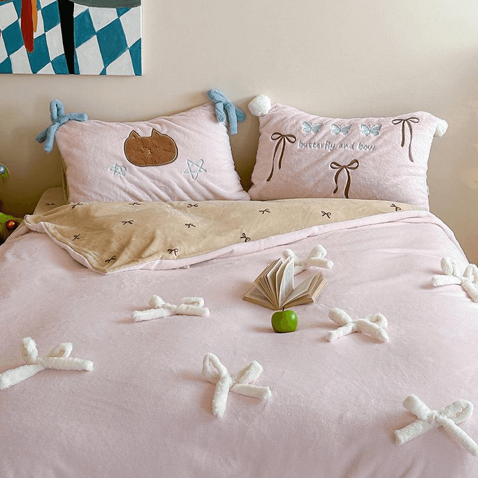 Ribbon Reverie Bedding Set Queen Size-Pink