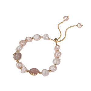 Zegl Baroque Freshwater Pearl Bracelet Hand String For Girls, Light Luxury, Niche Design, Strawberry Crystal Beads * 1