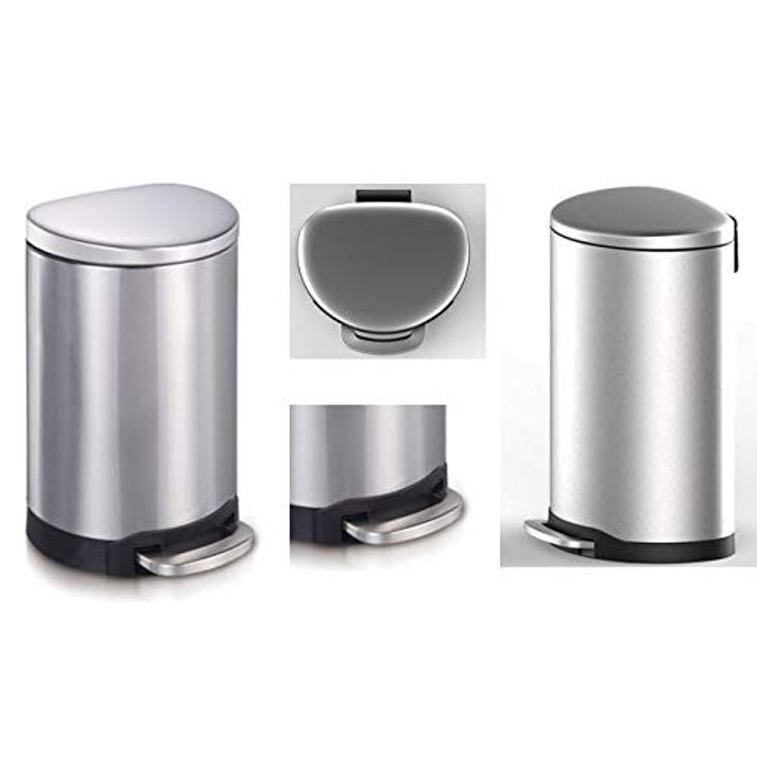 Product Detail - Step Trash Can Semi Round Stylish Garbage Bin with Plastic Inner Bucket and Soft Slow Close Lid - 6L Silver - image4