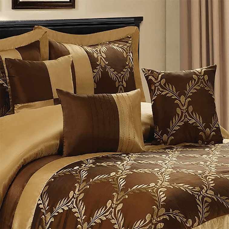 7 Piece Luxury Bedding Collection Burgundy Gold Embroidered Comforter Set Burgundy / Queen 8