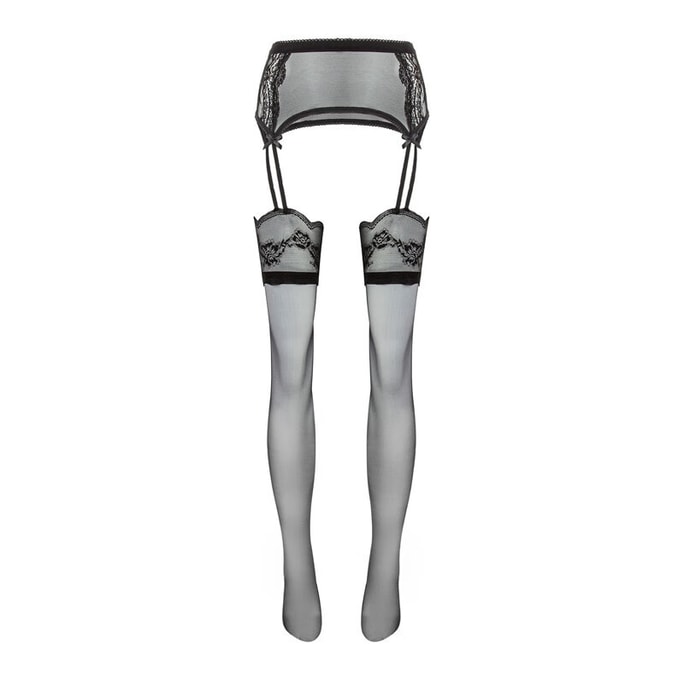 「TIDE SATIN 」3D SHINY SUSPENDER TIGHTS Stockings - Black One Size