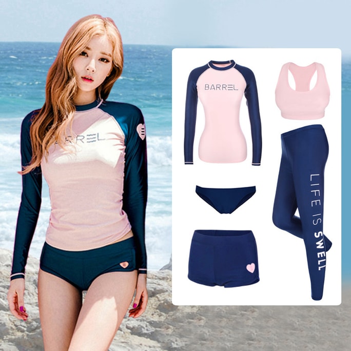 Split snorkeling swimsuit surfing suit M code pink blue sleeve 5-piece set