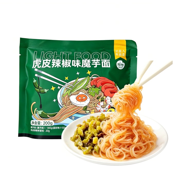 Tiger Skin Green Pepper Flavor Konjac Noodles 200g 【Rich Pepper Aroma】【Low Fat & Low Calorie】【Smooth & Chewy】