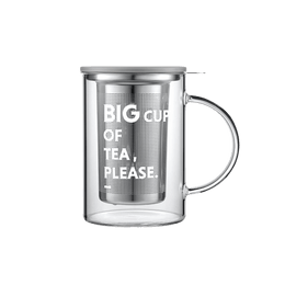 Heat-Resistant Transparent Glass Hot Tea Mug With Stainless Steel Infuser, Grey, 500ml