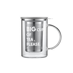 BUYDEEM北鼎 家用办公304不锈钢玻璃透明耐热冲茶泡茶杯 灰羽色 500ml CD1002