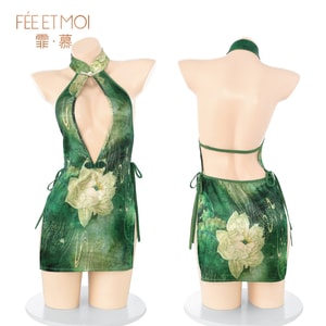 A Chinese-style Button-up Cheongsam In The Clear Green Of Lotus And Moonlight Romantic Underwear Flirting Clothing Adult Products 1Pc