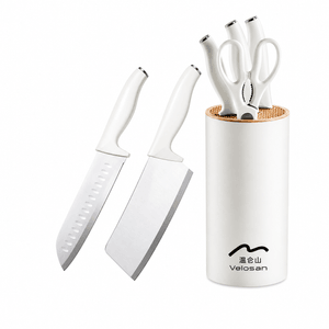 VELOSAN Pebble Cream Ceramic-Gloss 5-Piece Knife Set | Titanium + Stainless Steel | ✨ Antibacterial, Ultra-Sharp & Durable | Meat, Veg & Bone Cutting