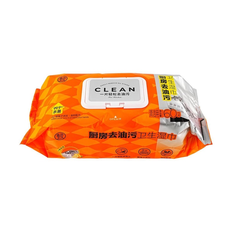 주방 위생 물티슈, 60매입, 기름때 제거 및 오염 제거용 청소 물티슈 8
