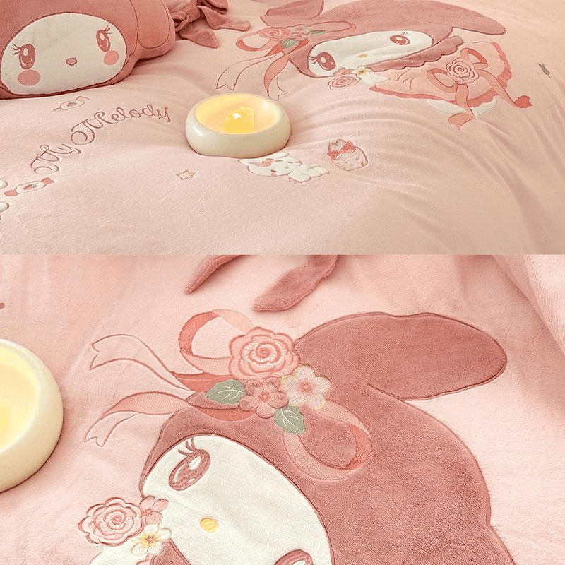 【中國直郵】 Lullabuy 花朵小美牛奶絨床上三件套 床品被套枕套-Twin