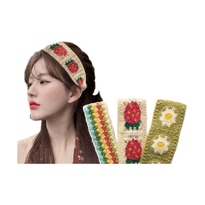 一流の【『ディーバ・ヒット・ザ・ロード7』の李琴、馬思春、趙露斯と同じスタイル】イチゴヘッドバンド、ニット刺繍、前髪クリップ、フレンチ田園風、洗顔ヘッドバンド、前髪クリップ、洗顔とスキンケアヘッドバンド、ベージュのイチゴデザイン、1個。