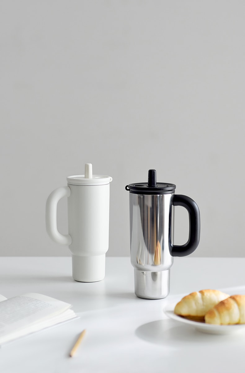 OLAYKS 【Modèle de Hou Minghao】 Thermos de voiture, grande capacité, avec paille 【Doublure en acier inoxydable 316, anti-fuite, isolation thermique】 Tasse à poignée haute esthétique, pour le travail et les déplacements, 680 ml