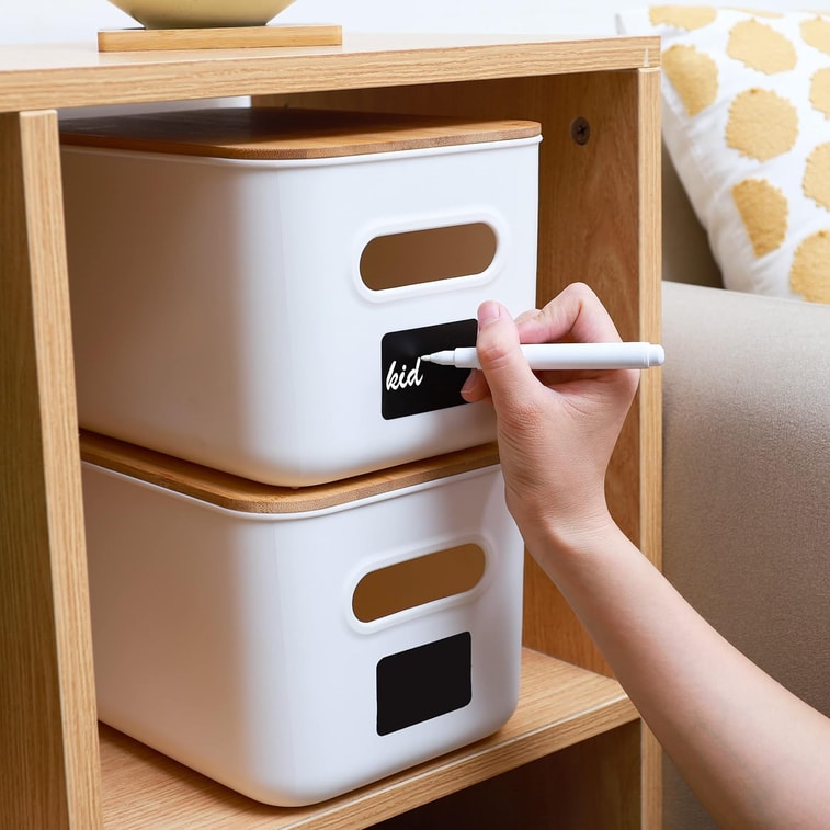 Citylife 2 Pcs Storage Bins With Bamboo Lids Plastic Stackable Storage Box With Handle 10.2 X 7 X 6.3 Inch 6