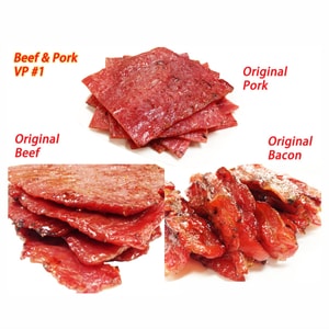 現火烤豬肉+牛肉乾 (原味豬肉 4oz./原味牛肉 4oz./原味培根 4oz.) 3袋-總計12盎司 正宗新加坡風味肉乾肉脯 340g