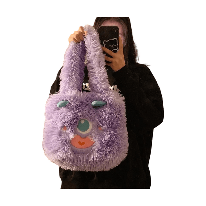 虹橋市場のかわいいモンスター漫画バッグ、大容量、レディースショルダー/ハンドバッグ、INSスタイル、1個、パープルフルーツパンチ