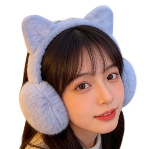 [중국 직배송] HSPM 귀여운 고양이 귀 플러시 귀마개 (여성용), 겨울철 학생 자전거용 귀마개, 방풍 및 방한 기능, 회색, 1개