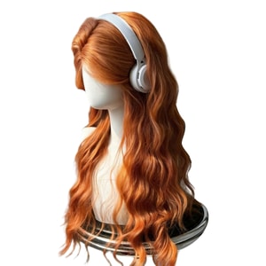 Full Wig Auburn Brown Long Curly Wig With Wig Cap 1 piece Natural New Style Auburn Brown Internet‑Famous Long Wavy Full Wig With Middle Part