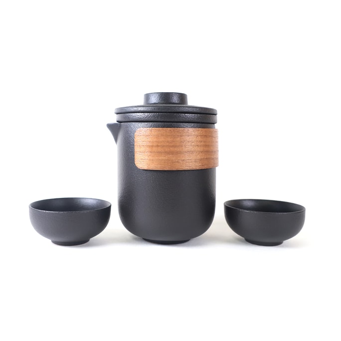 GINKGOHOME Ceramic Tea Set Wooden Handle With Infuser And Travel Case - 1 Teapot with 2 Cups 350ml