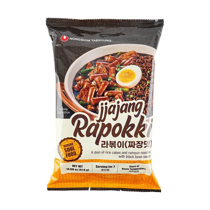 Jjajang Black Bean Sauce Rapokki (Rice cake with Ramen),14.6 oz