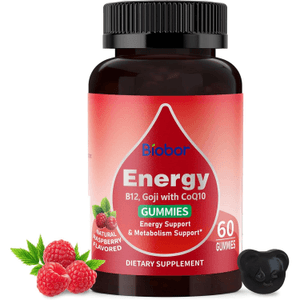 Natural Energy Gummies with Vitamin B12 Goji Co Q10 Energy Support & Metabolism Support (Raspberry60 count)