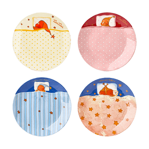 川岛屋 星星人盘子 粉色波点+蓝色条纹+粉色云朵星星+黄色波点  8.5"×4【超值超可爱四件套】