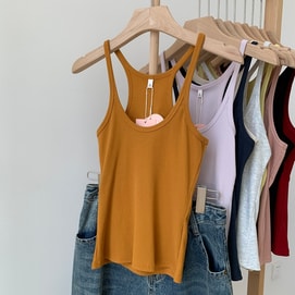 【中國直郵】 親太太 純色吊帶背心 U領細肩帶上衣 M碼 黃色