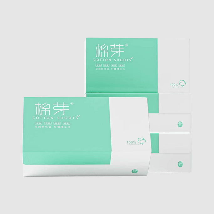 Cotton Shoots棉芽 拋棄式純棉加厚洗臉巾 60抽/盒