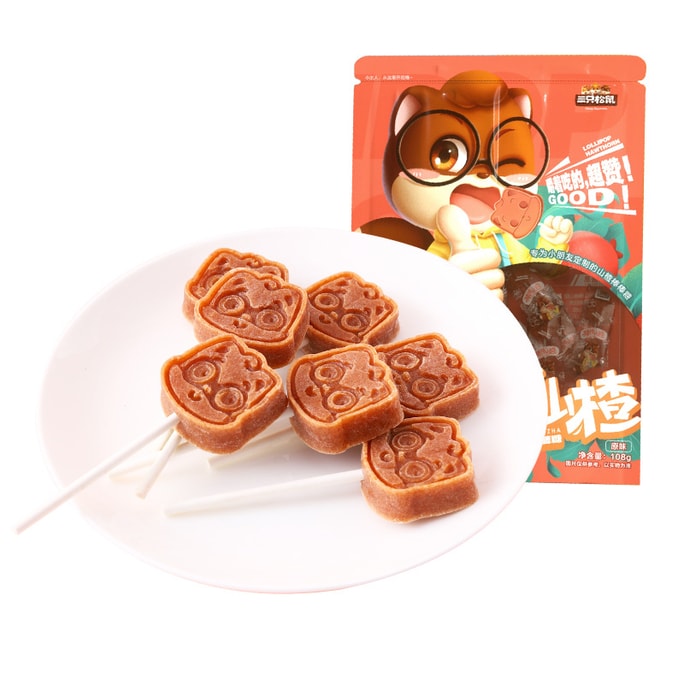 [중국 직배송] 다람쥐 세마리 산사나무 막대사탕 단피 산사나무 슬라이스 아기사탕 108g/가방