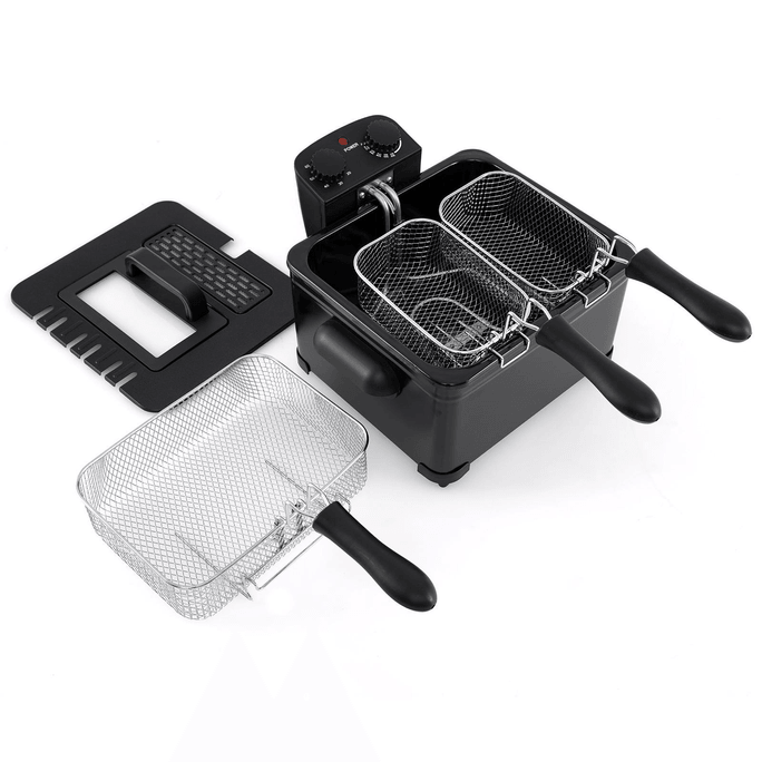 Electric Deep Fryer 5.3QT/21-Cup Stainless Steel 1700W with Triple Basket-Black