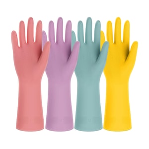 【中国直邮】 佰凌客 4双橡胶清洁手套 可重复用 洗碗家务手套 厨房家用洗碗手套 防滑、防水、防油 适合男性女性 户外家务皆宜(中号)