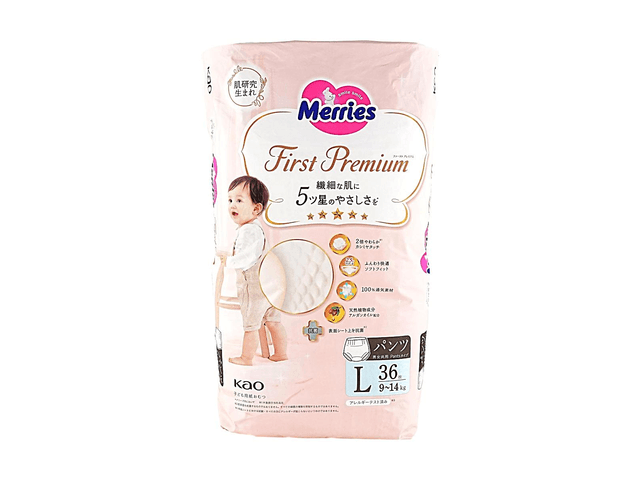 花王 Merries First Premium パンツ Lサイズ 36枚【超ソフト新生児肌