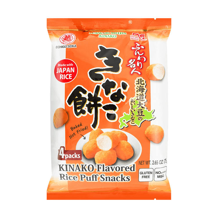 ECHIGO SEIKA Roasted Kinako Mochi Puffs - Sweet & Salty Snack 