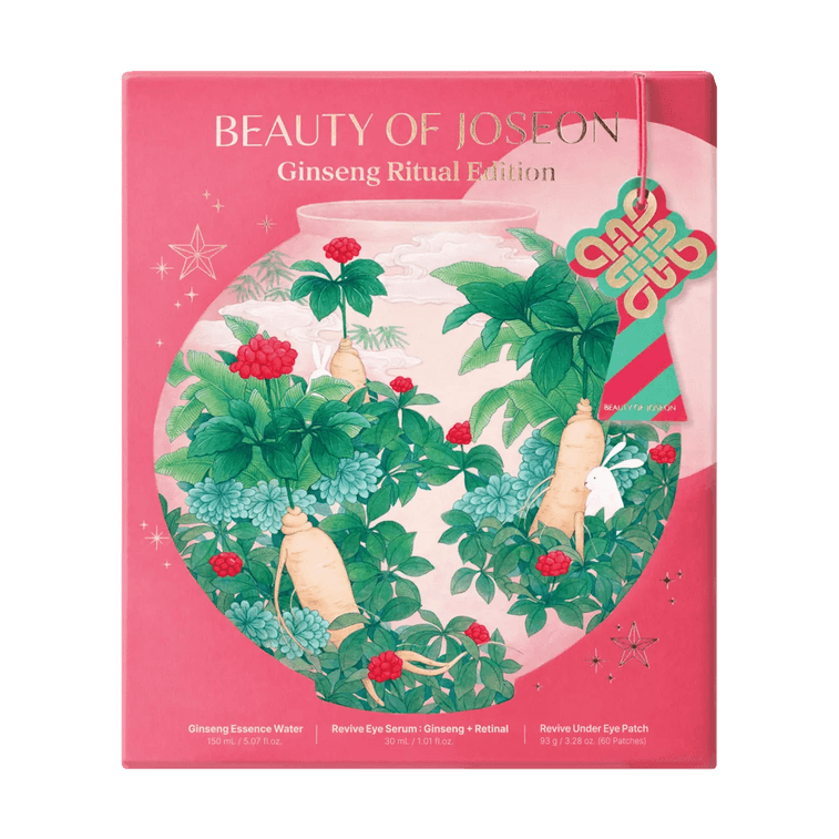 인삼 홀리데이 스킨케어 세트 한정판 선물 세트: 아이패치 60개 + 아이세럼 30ml + 에센스워터 150ml + 거울 11