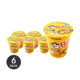 Buldak Noodles Stir-Fried Ramen Hot Spicy Chicken Cheese Flavor Cup Noodles, 2.46oz *6【6 Packs】