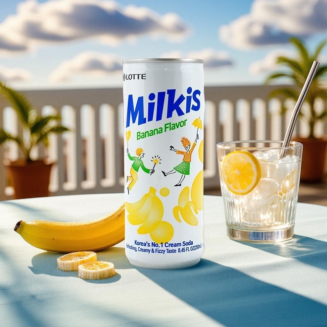 Milkis Banana Soda - Carbonated Banana-Flavored Drink, Packaging May Vary, 8.45fl oz