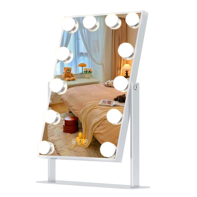 FENCHILIN Lighted Makeup Mirror Hollywood Mirror Vanity Makeup Mirror with Light 3Colors Dimmable Light 30 x41cm