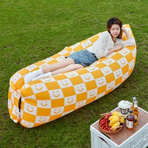 New Outdoor Music Festival Picnic Outing Lazy Inflatable Sofa Pointed End Smiling Face Yellow