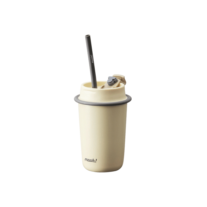Latte Straw Insulated Coffee Mug Vacuum Stainless Steel Tumbler with Lid Thermos  350ml Ivory 