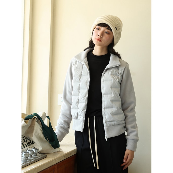 New Fleece Cardigan Warm Down Jacket Light Gray L