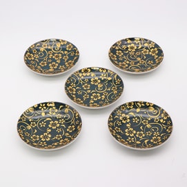 일본식 KUTANIYAKI 구타니야키 블루 도트 패턴 작은 접시 5종 세트