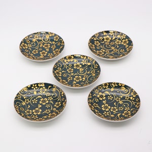 日本 KUTANIYAKI 九谷烧 蓝点纹 小碟 5件套