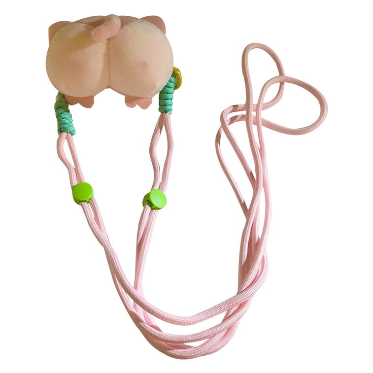 HSPM 新款可爱创意公仔屁屁手机背夹斜跨手机链加长绳通用手机壳diy手工编织 小猪屁屁公仔背夹+粉色长绳 F 5